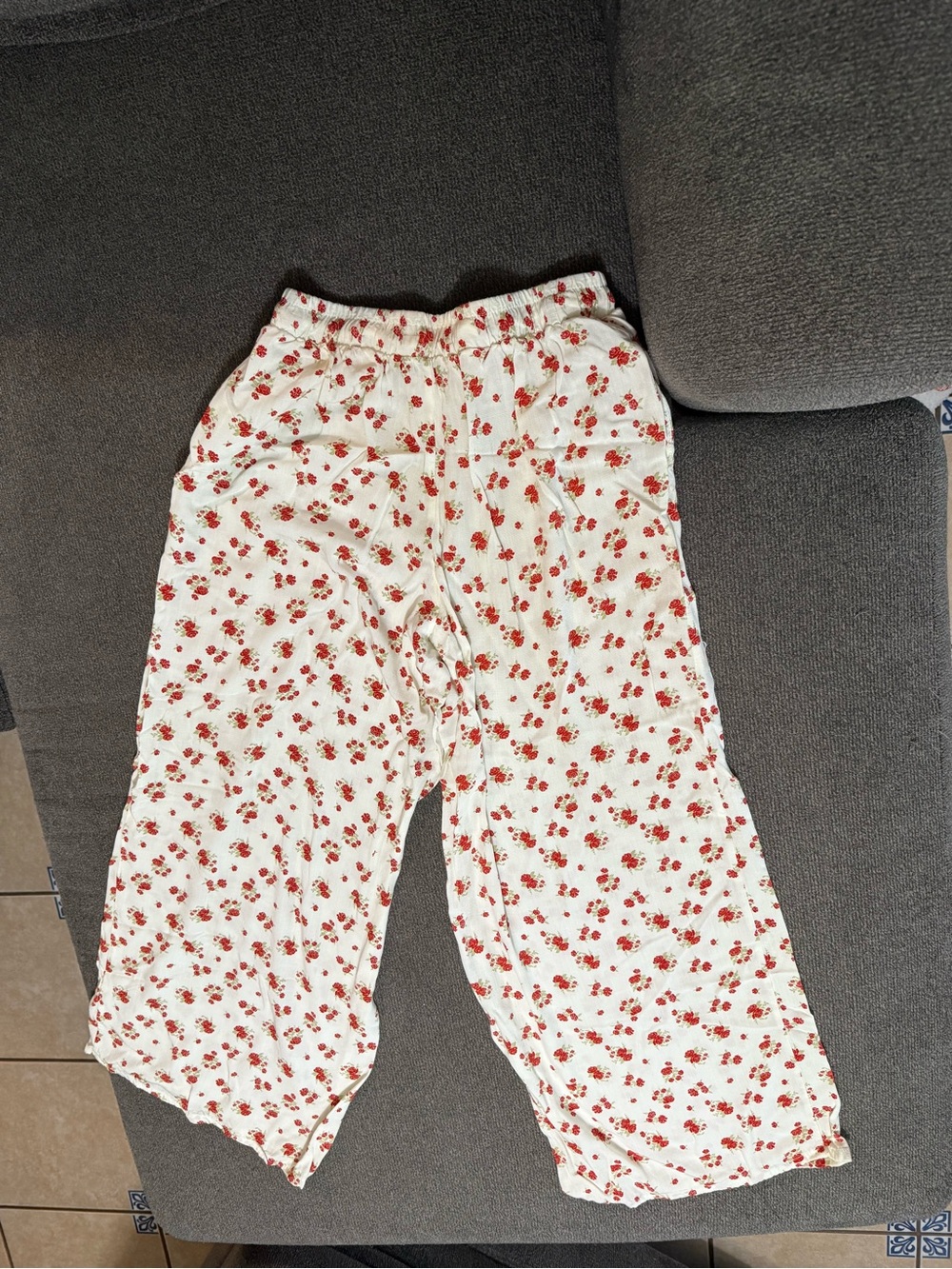 White Pants with Red Floral Print